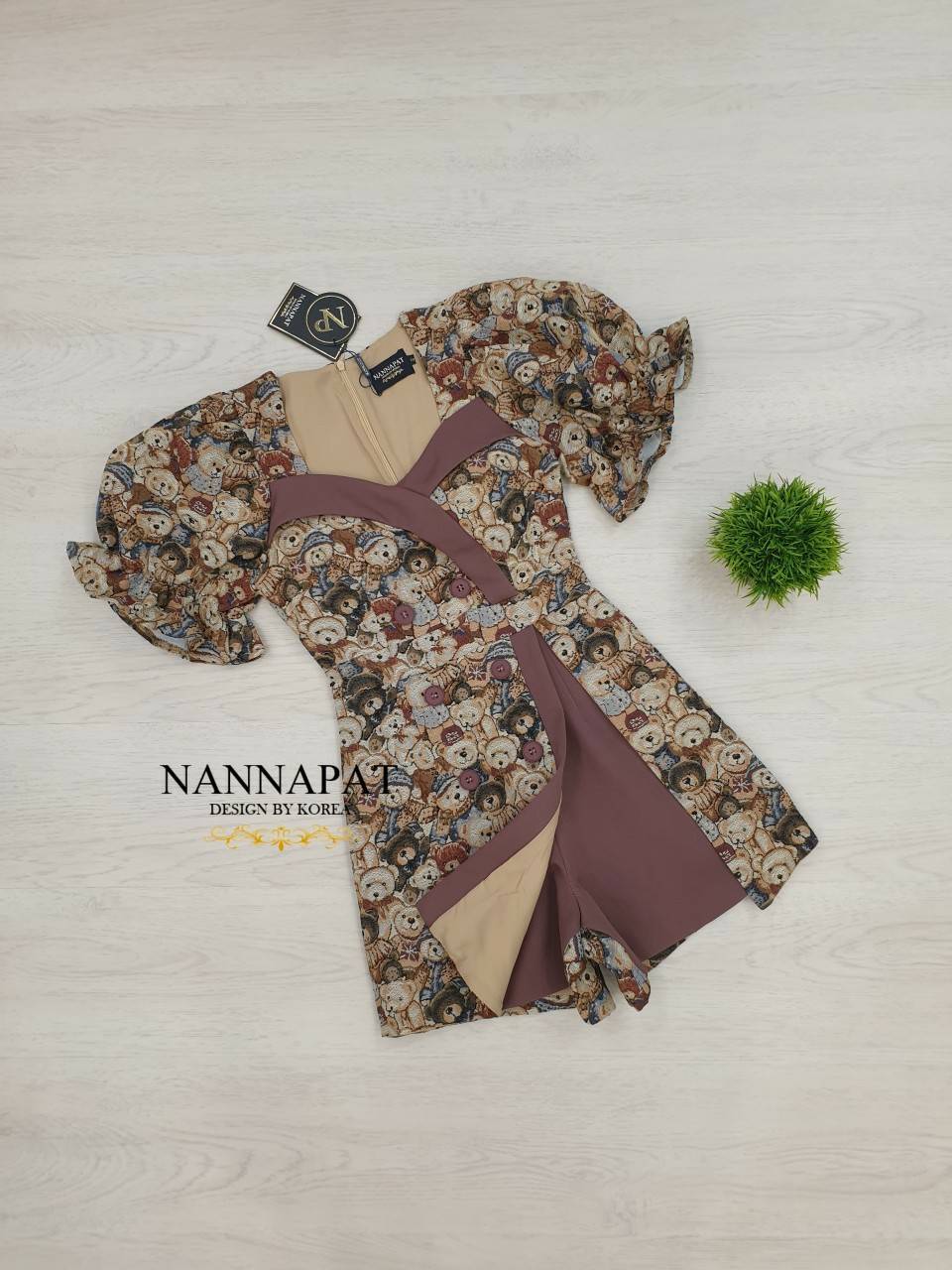 จั้มป์สูทผ้าทอลายหมี