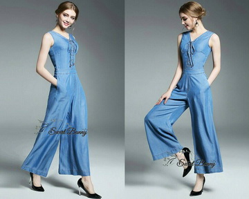Lady Ribbon ขายส่งเสื้อผ้าออนไลน์พร้อมส่งของแท้ SW03220716 Sweet Bunny Present...Petites Denim Jumpsuit