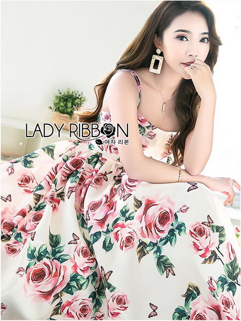 เดรสผ้าเครปพิมพ์ลายดอกกุหลาบบาน