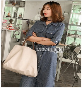 Sara Denim Shirt Lady Ribbon Dress เชิ้ตเดรส