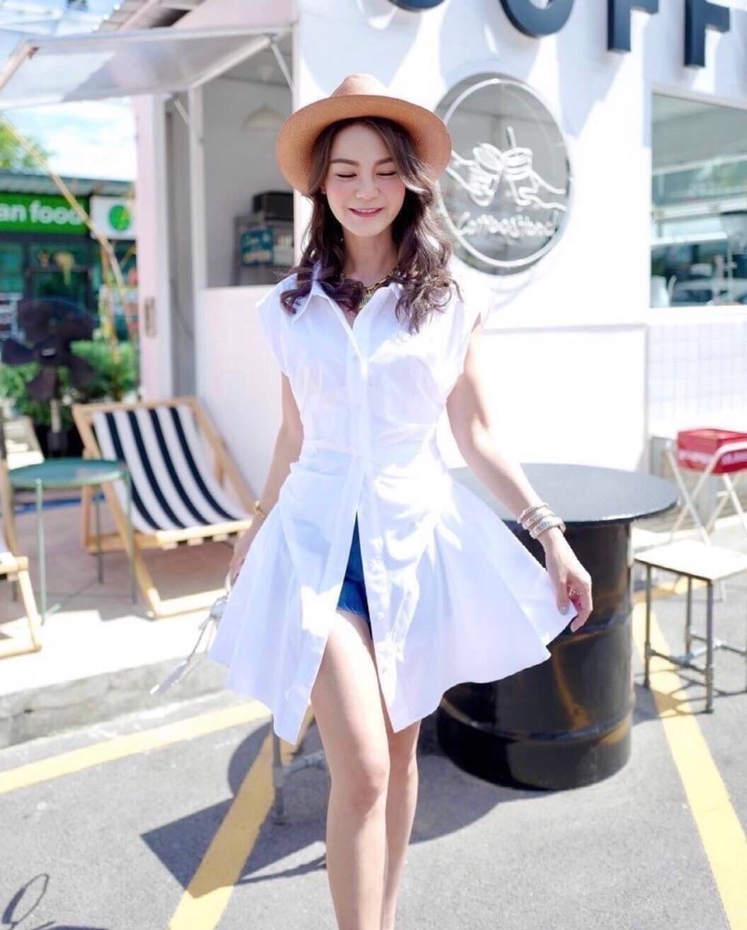 เซตเสื้อคอปก ตัวเสื้อยาว กระดุมด้านหน้า