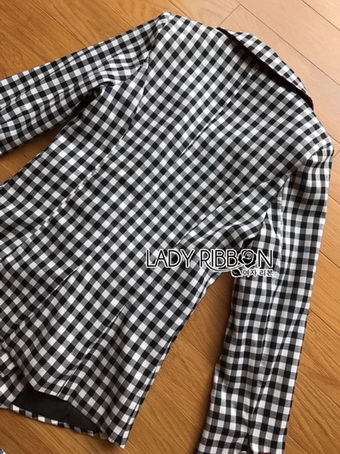 Chic Black and White Lady Ribbon Checked Suit