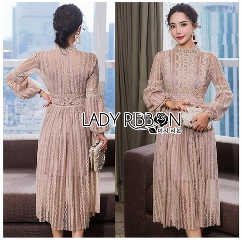 Dress เดรสผ้าลูกไม้สีเบจสไตล์วินเทจ