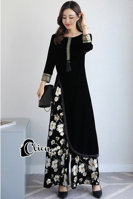เสื้อตัวยาวกำมะหยี่พร้อมกับกางเกง