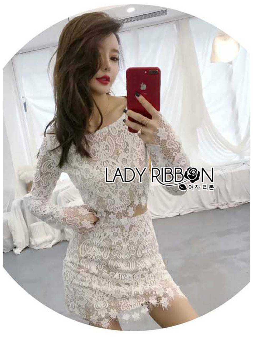 เซ็ตเสื้อแขนยาวและกระโปรงผ้าลูกไม้สุดหรู