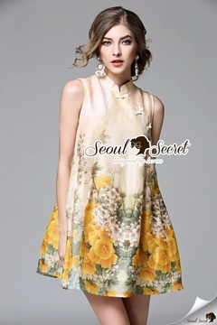 Lady Ribbon Online ขายส่งเสื้อผ้าออนไลน์ของแท้ SS17070716 Seoul Secret Say's... Yellow Flora Girly Silkly Dress