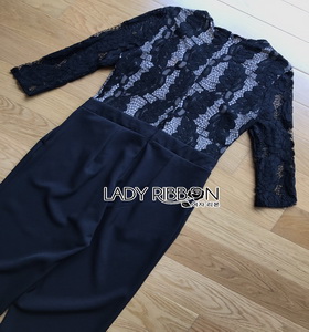 Lady Ribbon Black Lace Jumpsuit จัมป์สูทขายาว
