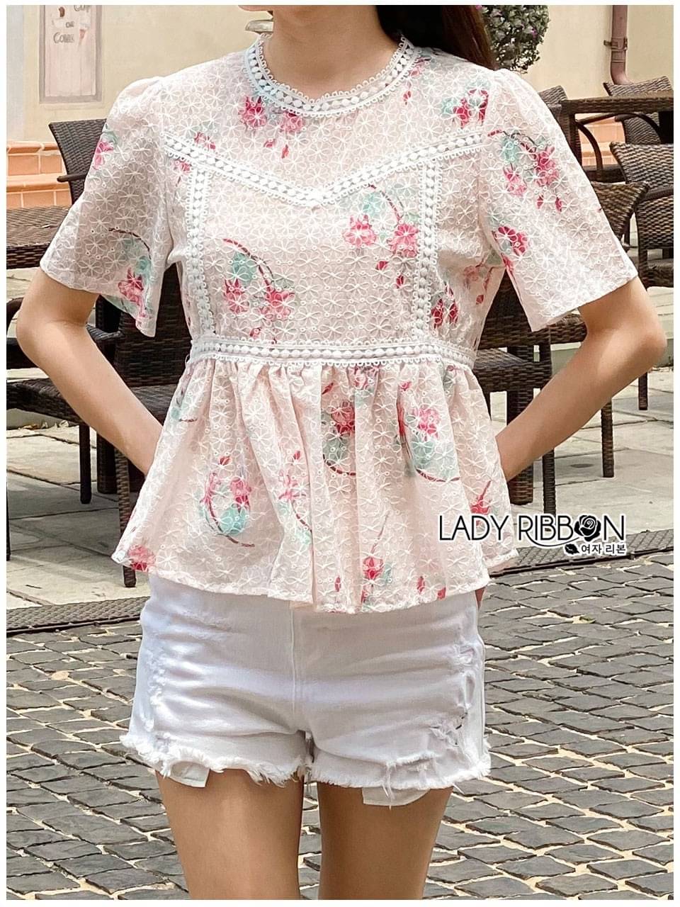 เสื้อแฟชั่นตัวสั้นเนื้อผ้าลูกไม้ปัก
