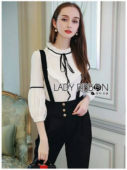 Blouse with Black Lady Ribbon Jumpsuit
