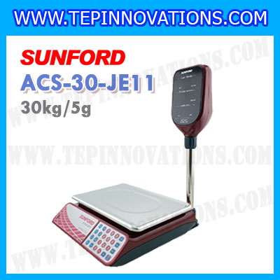 เครื่องชั่งดิจิตอลคำนวณราคา SUNFORD ACS-30-JE11 เครื่องชั่งดิจิตอลคำนวณราคาพิกัด 30kg กิโลคำนวณราคา เครื่องชั่งคิดเงิน ตาชั่งคิดเงิน กิโลคิดเงินได้ พิกัดน้ำหนัก 30kg อ่านค่าละเอียด 5g (รหัสตัวแทนจำหน่าย B198)