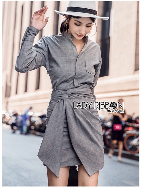 เชิ้ตเดรสตกแต่งโบผูกเอวสไตล์สมาร์ทชิค