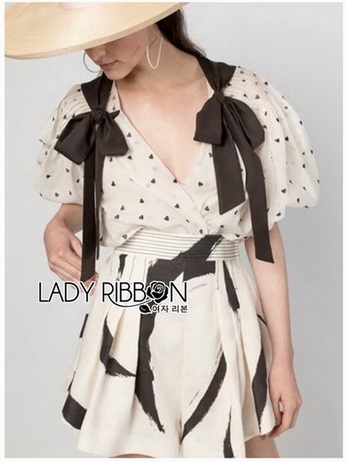 Set เซ็ตเสื้อชีฟองลายจุดหัวใจ