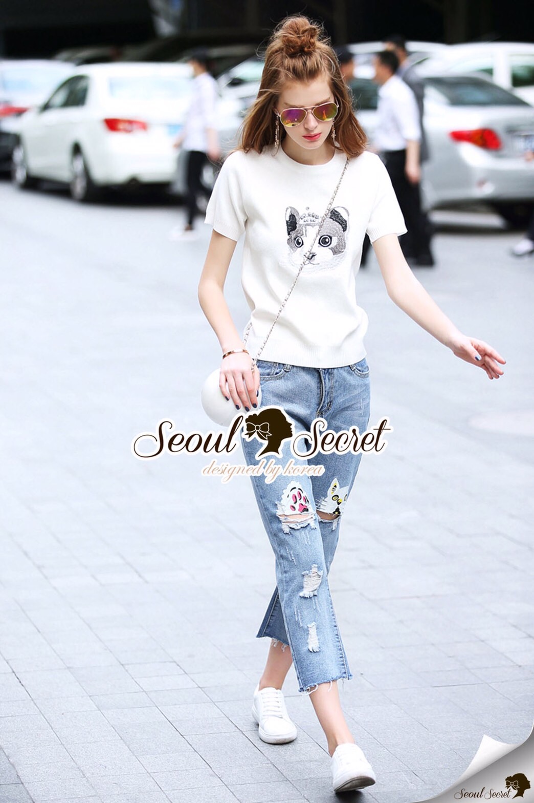 Lady Ribbon Online เสื้อผ้าออนไลน์ ขายส่ง SS10200616 Seoul Secret Say's .... Catty T-Blouse Chic Denim Set