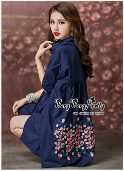 Lady Ribbon Online ขายส่งเสื้อผ้าออนไลน์ Very very pretty VP06030816 Smart Chic Embroidery Cotton shirt Dress