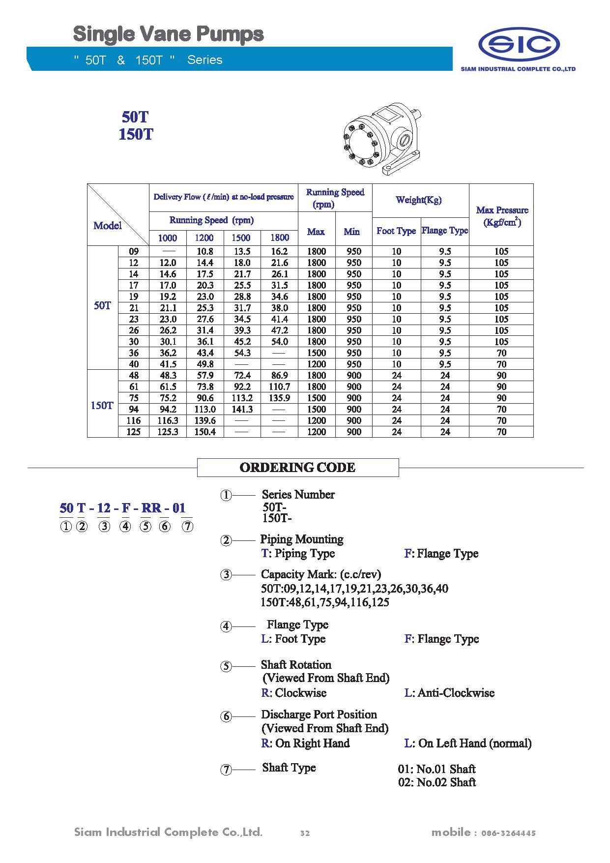 50T-17,23,26,36-F-70-22 : Fix Vane Pump Hydraulic JUNTAI