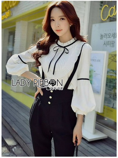 Blouse with Black Lady Ribbon Jumpsuit