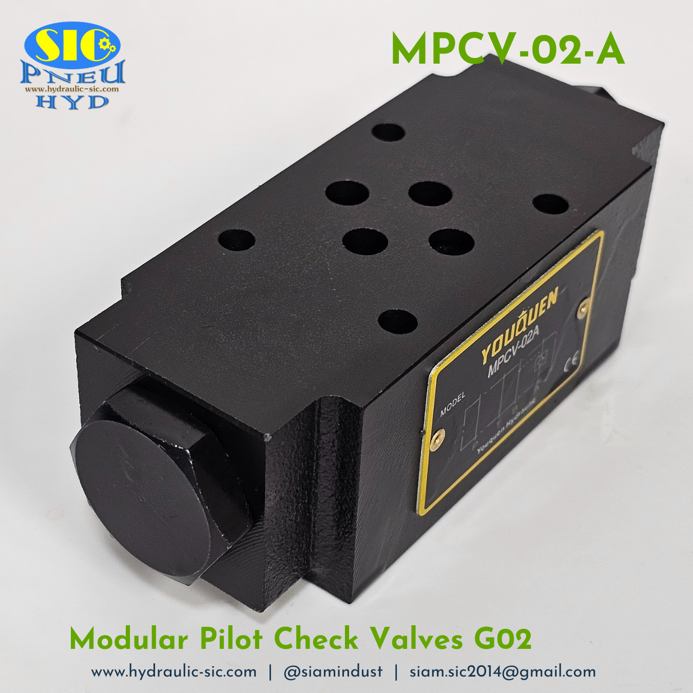 MPCV-02-A : Modular Pilot Check Valve G02 วาล์วกันตก 1/4" แบบซ้อน YOUQUEN