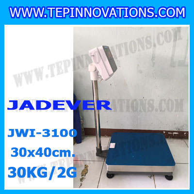 เครื่องชั่งดิจิตอลตั้งพื้น 30kg ยี่ห้อ JADEVER รุ่น JWI-3100 II ขนาดแท่น 30x40cm. เครื่องชั่งน้ำหนัก30กิโล เครื่องชั่งดิจิตอลชั่งน้ำหนัก30kg ตาชั่ง30kg ตาชั่งดิจิตอล30kg เครื่องชั่งดิจิตอล30kg พิกัดน้ำหนัก 30kg ค่าละเอียด 2g