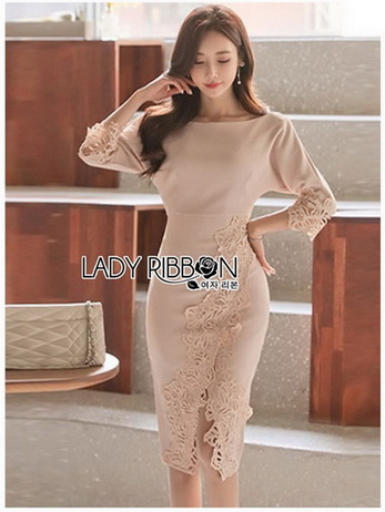Crepe & Lace Dress เดรสผ้าเครปสีนู้ด
