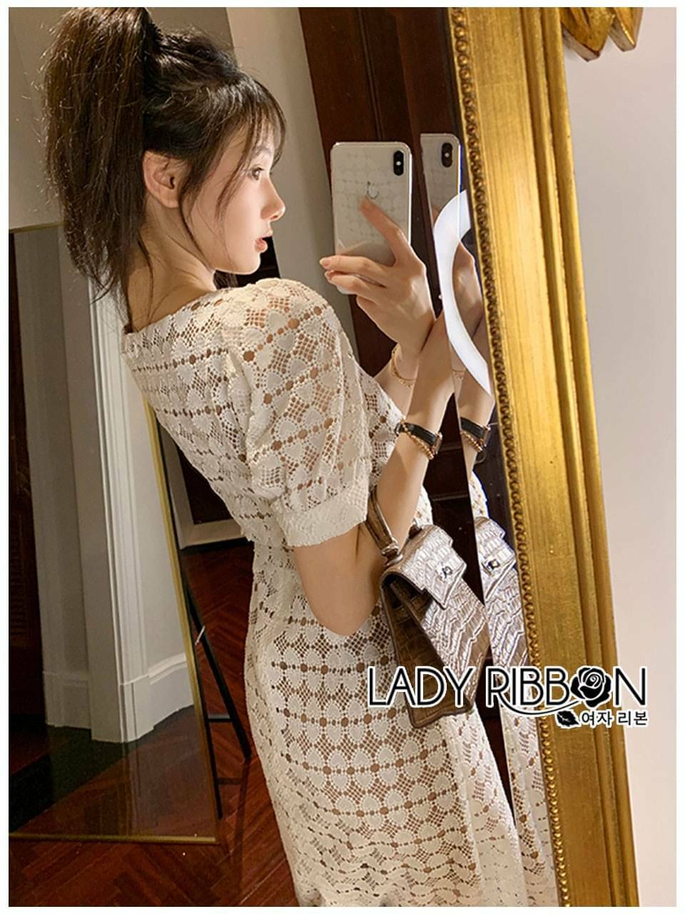 เดรสผ้าลูกไม้ทอลายหัวใจสีขาว