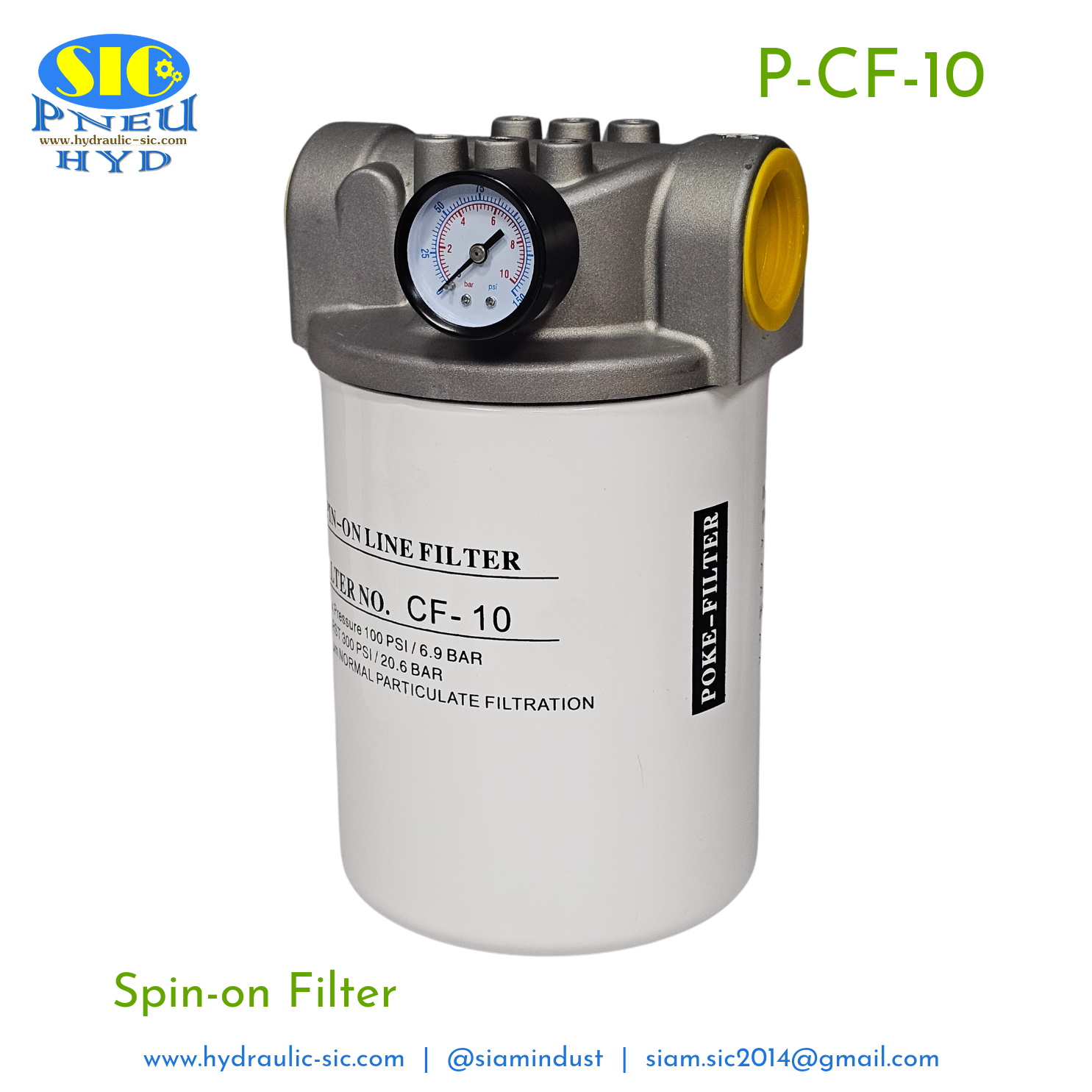 P-CF-10 : POKE Spin On Filter 1-1/4" ไส้กรองไฮดรอลิค 10 Micron กรองขากลับ กรองละเอียด กรองกระป๋อง
