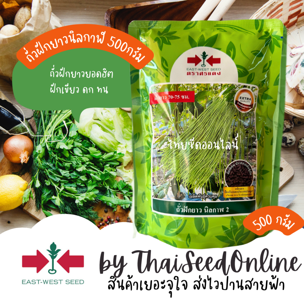 Sorndang(ศรแดง) EWCOM ถุง500กรัม เมล็ดพันธุ์ ถั่วฝักยาว นิลกาฬ2 (เมล็ดดำ) 500กรัม