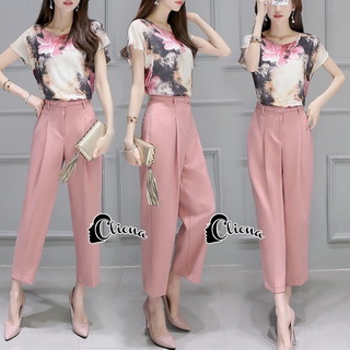 Lady Ribbon Online เสื้อผ้าออนไลน์ขายส่ง Cliona เสื้อผ้า CN11180816 Cliona Made' Water Print Pinky Set - ชุดเซ็ตเสื้อผ้าไหมอิตาลี่