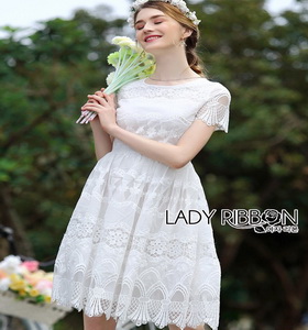 White Lady Ribbon Lace Dress เดรสผ้าลูกไม้สีขาว