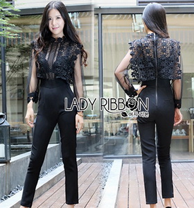 Lady Ribbon Black Lace and Tulle Self-portrait Jumpsuit