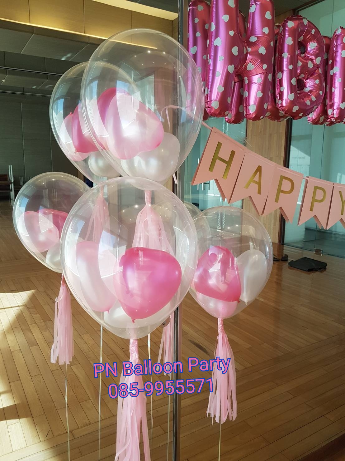 ชุดลูกโป่งใสขนาด 12 นิ้ว พร้อมลูกโป่งหัวใจลูกเล็กๆในลูกโป่ง Clear Latex Balloon