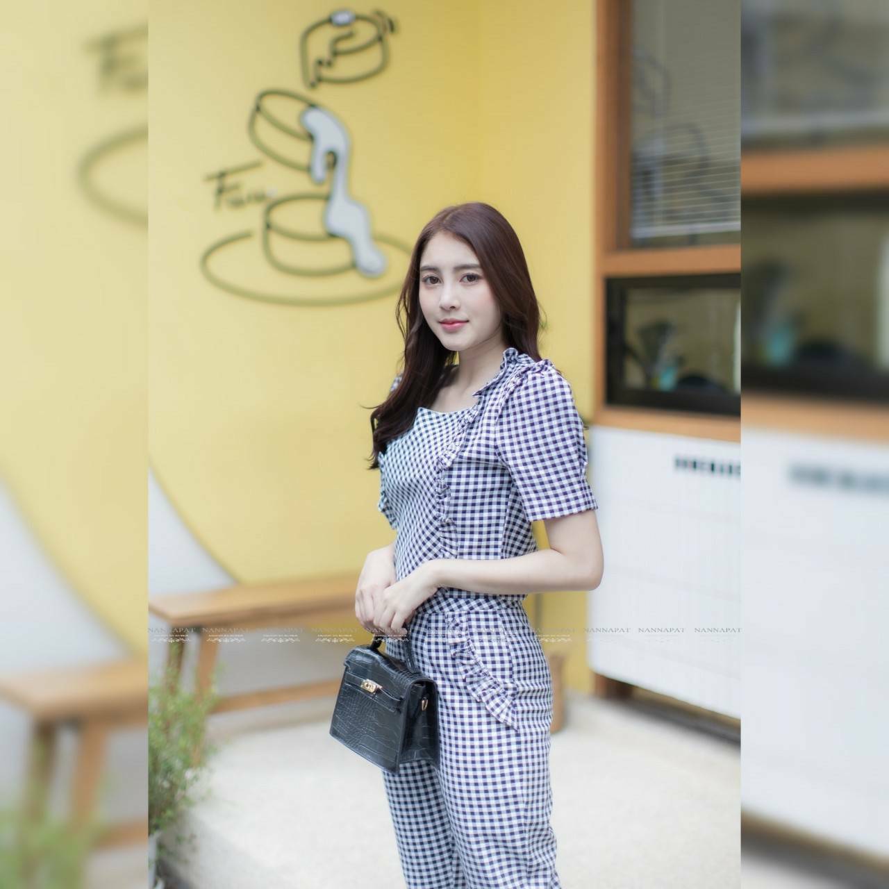 เสื้อซิปหลังแต่งระบายกางเกงมีกระเป๋า