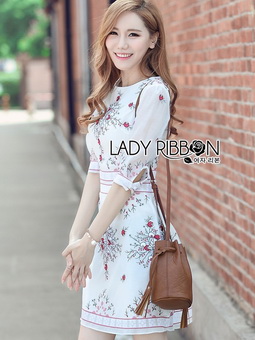 Lady Ribbon Online เสื้อผ้าออนไลน์ขายส่ง Lady Ribbon เสื้อผ้า LR03180816 🎀 Lady Ribbon's Made 🎀 Lady Serena Smart Feminine Embroidered Cotton Dress