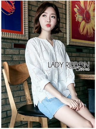 Cotton Blouse Lady Ribbon เสื้อคอตตอน