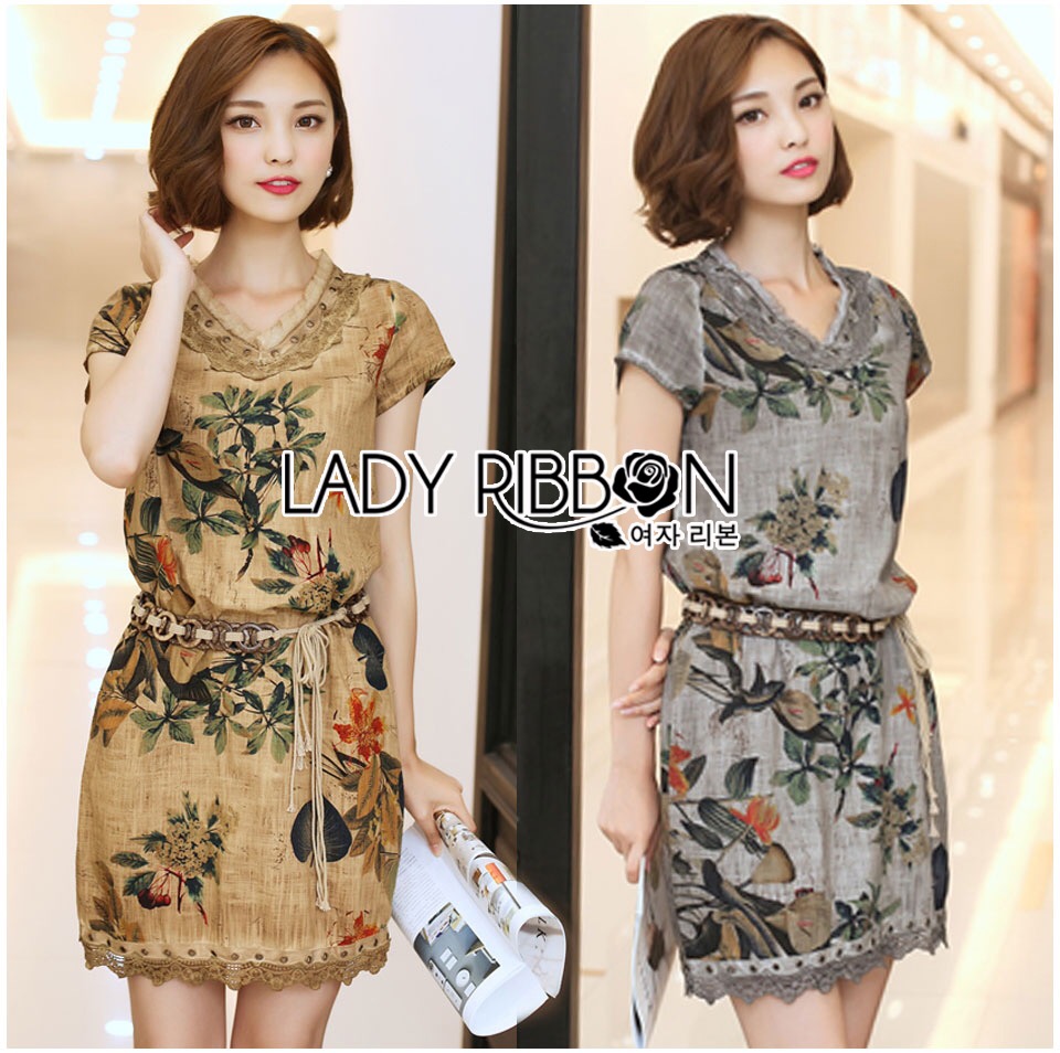 ladyribbon Lady Ribbon เสื้อผ้าพร้อมส่ง เสื้อผ้า Lady Ribbon พร้อมส่ง เลดี้ริบบอน 🎀 Lady Ribbon's Made 🎀 Lady Victoria Sweet Vintage Floral Printed Cotton Dress with