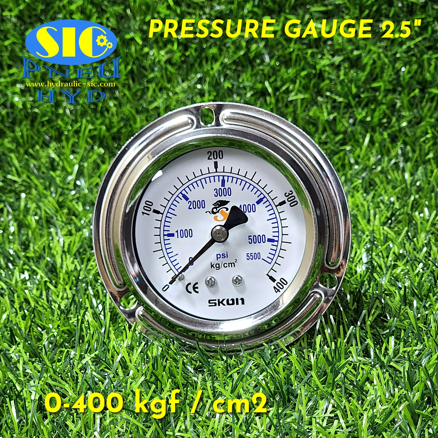 326-21-222** Pressure Gauge kgf-cm2/Psi เกจวัดแรงดัน หน้าปัด 2-1/2" เกลียวออกหลัง (SKON)
