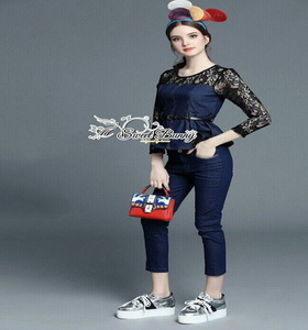 Sweet Bunny ชุดเสื้อ+กางเกง+เข็มขัด ผ้ายีนส์แท้
