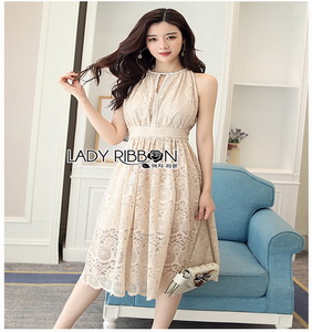 Classic Elegant Lace Dress Lady Ribbon เดรสผ้าคลาสสิก