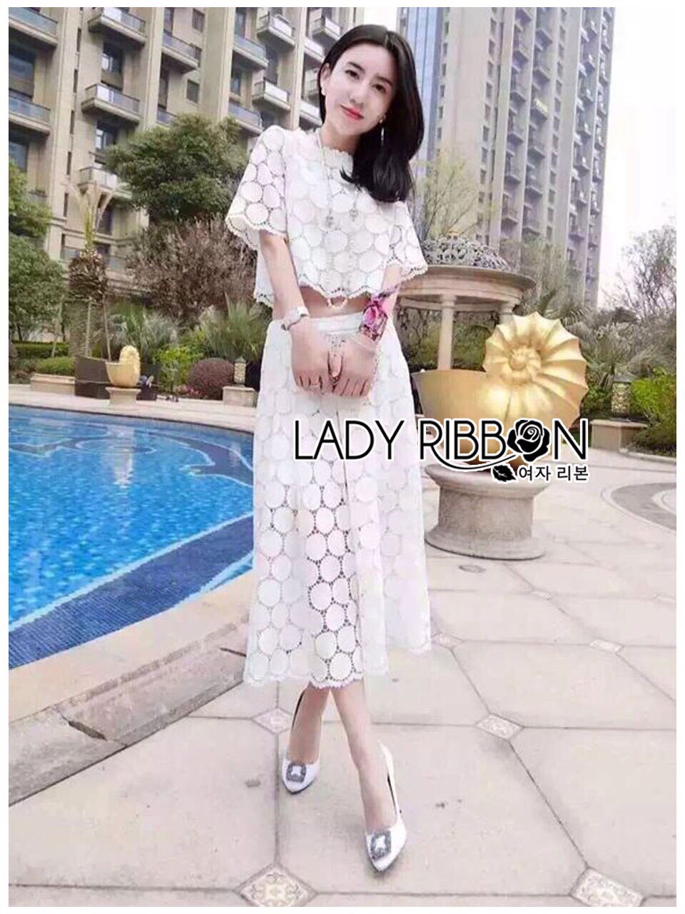 Lady Ribbon Online LR24090616 🎀 Lady Ribbon's Made 🎀 Lady Ariana Round n’ Round Cotton Embroidered Top and Pants Set