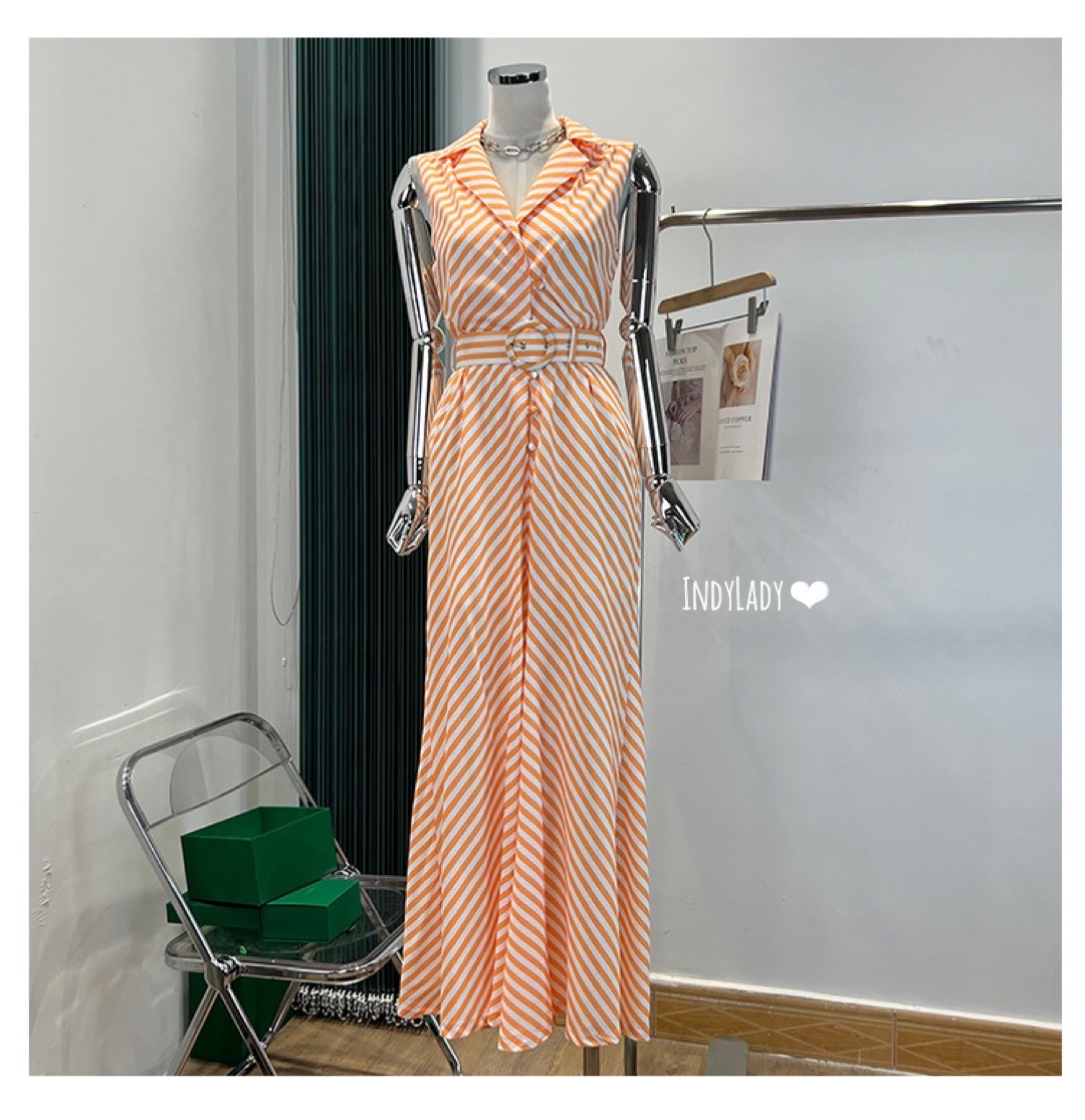 Jumpsuit แขนกุด คอปก ขายาวบานสวย