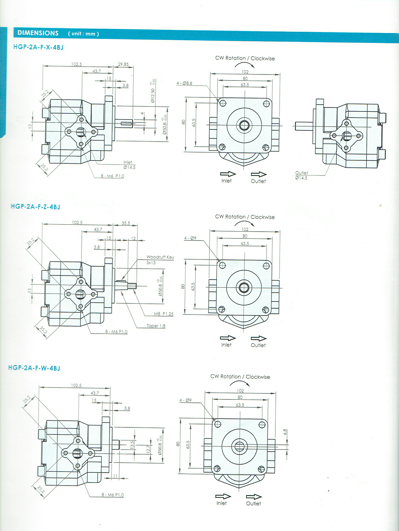 HGP-2A-F2,3,4,6,8,9,11R-X-4BJ Gear Pump,เกียร์ปั้มกรุ๊ป 2 JUNTAI