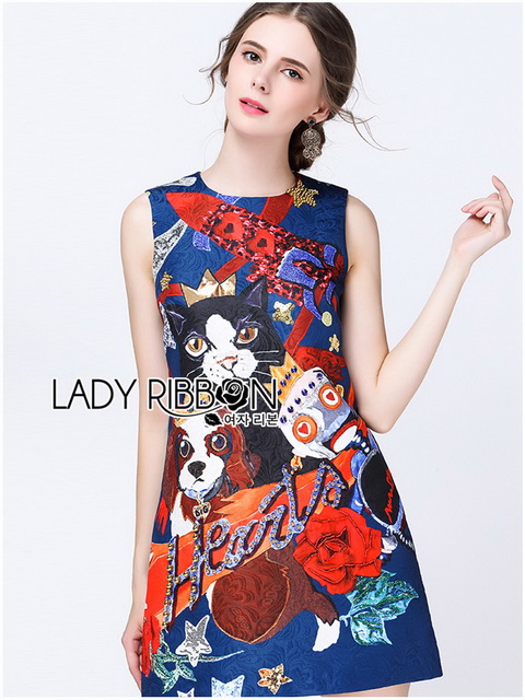 Dark Blue Brocade Dress เดรสผ้าโบรเคด