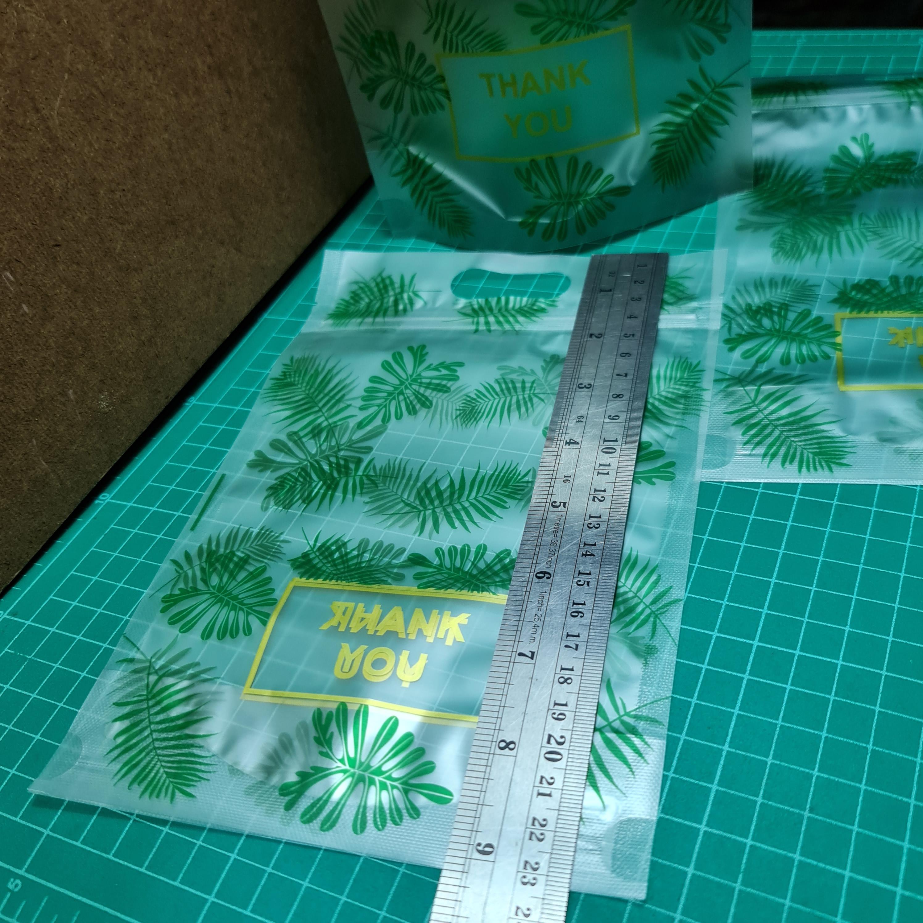 ✅️🇹🇭 ถุงซิป หูหิ้วตั้งได้ ขุ่นใบไม้ ThankYou 15.5*23+5cm. 50ใบ พลาสติก แพ็คเกจ เบเกอรี่ j12