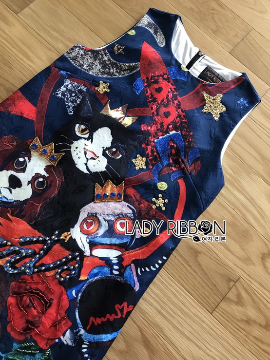 Dark Blue Brocade Dress เดรสผ้าโบรเคด