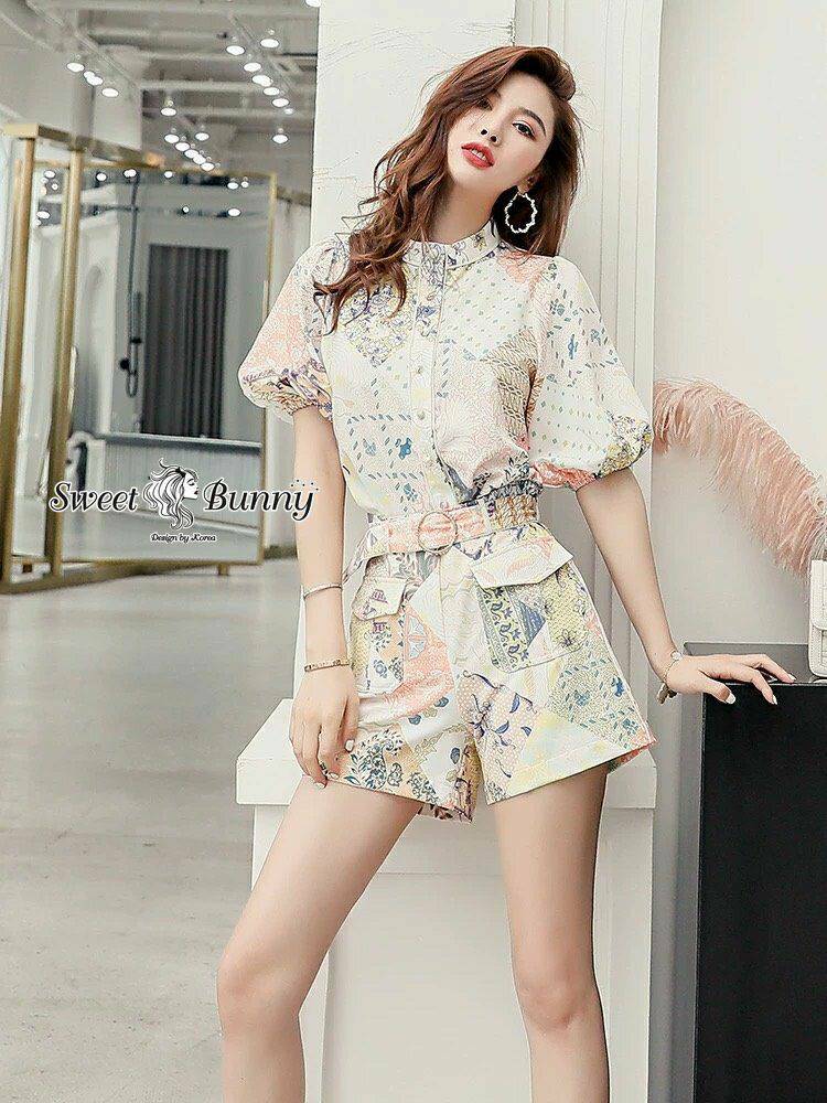ชุดเซ็ตเสื้อคอกลมกระดุมหน้า