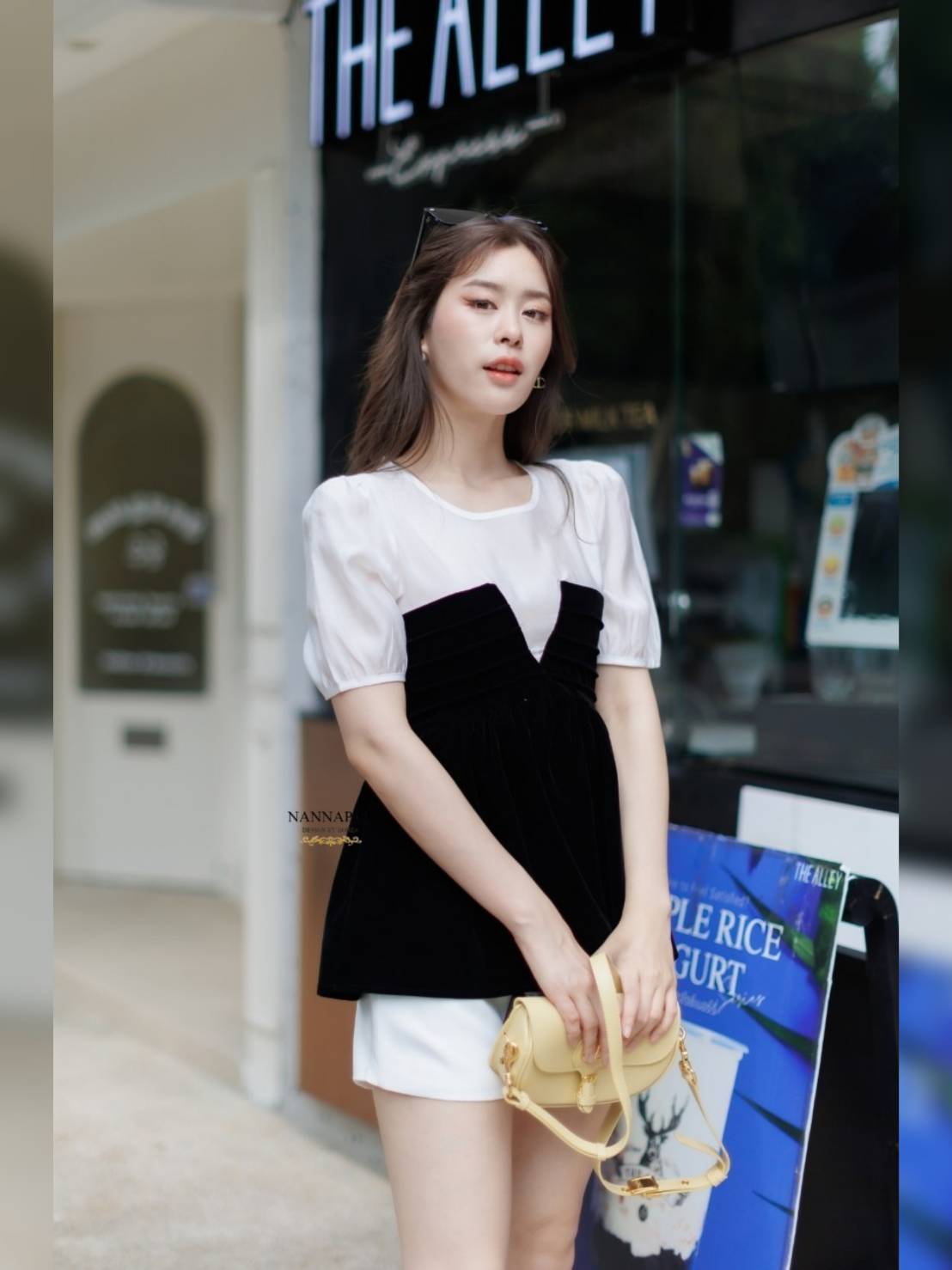 เดรสสั้นเสื้อทูโทน ผ้าชีฟอง