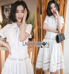 Lady Ribbon Sweet White Lace Shirt Dress
