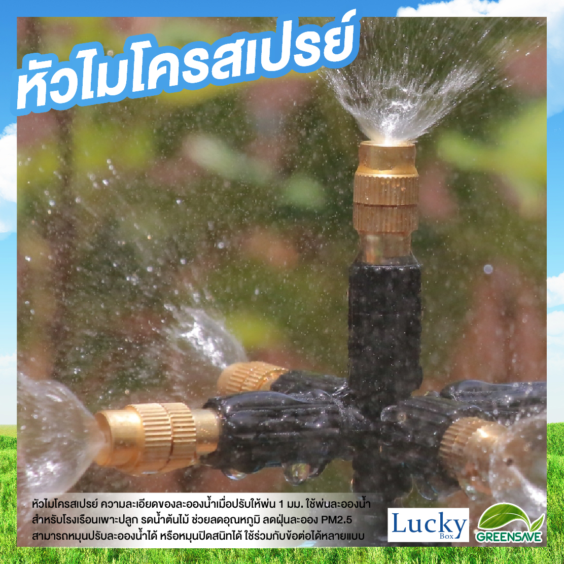 หัวไมโครสเปรย์ ทองเหลือง ความละเอียด 1 มม. พร้อมข้อต่อตรงเกลียวนอก 1/2" (4หุน) (แพ็ค 20 ชิ้น)