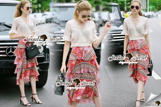 Lady Ribbon Online เสื้อผ้าออนไลน์ ขายส่งของแท้พร้อมส่ง Seoul Secret เสื้อผ้า SS08010816 Seoul Secret Say's... Bohe Coral Pink-Red Layer Long Skirt Set