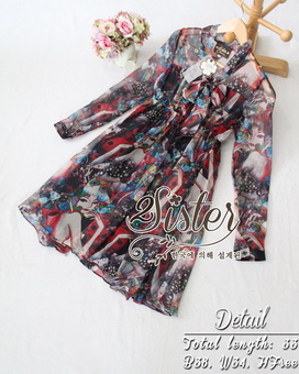 2Sister Made, 2 Premium Black Vintage Style Korea Fashion เดรสลุคสบายๆ เนื้อผ้าchiffonพริ้วใส่สบาย