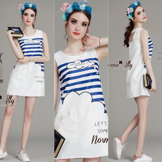 Lady Ribbon Online เสื้อผ้าออนไลน์ขายส่ง Normal Ally เสื้อผ้า,NA03220816 🎉Normal Ally Present summer cloud print casual dress🎉 (เดรส ,ซับในอย่างดีทั้งชุด)